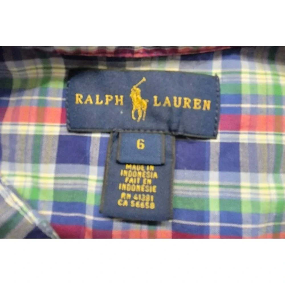 Ralph Lauren boy's multi-color plaid‎ short sleeve button up dress shirt sz. 6